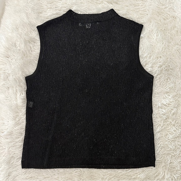St. John Black Sleeveless Knit Shell Top | Metallic Sparkle | Size 6 - Picture 13 of 14